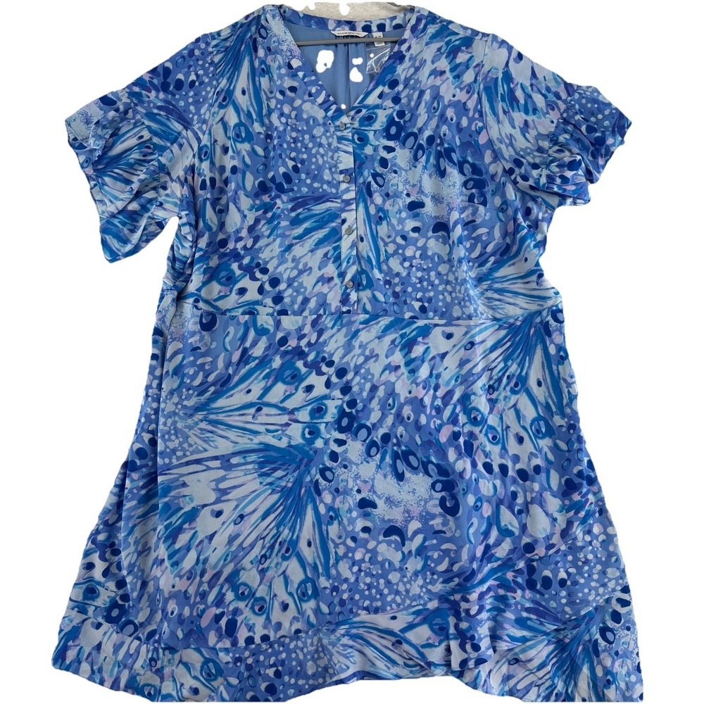 Isaac Mizrahi Live! Printe Crepe Midi Dress Size 4X Blue Abstract